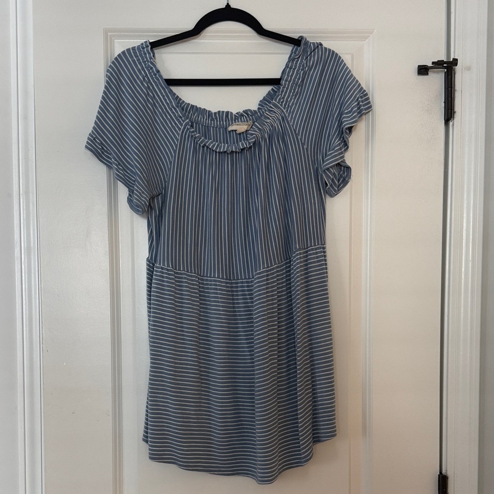 Blue Striped Short Sleeve Top